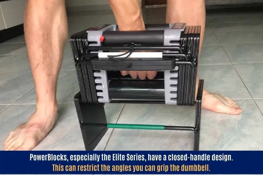 The PowerBlock closed-handle design.