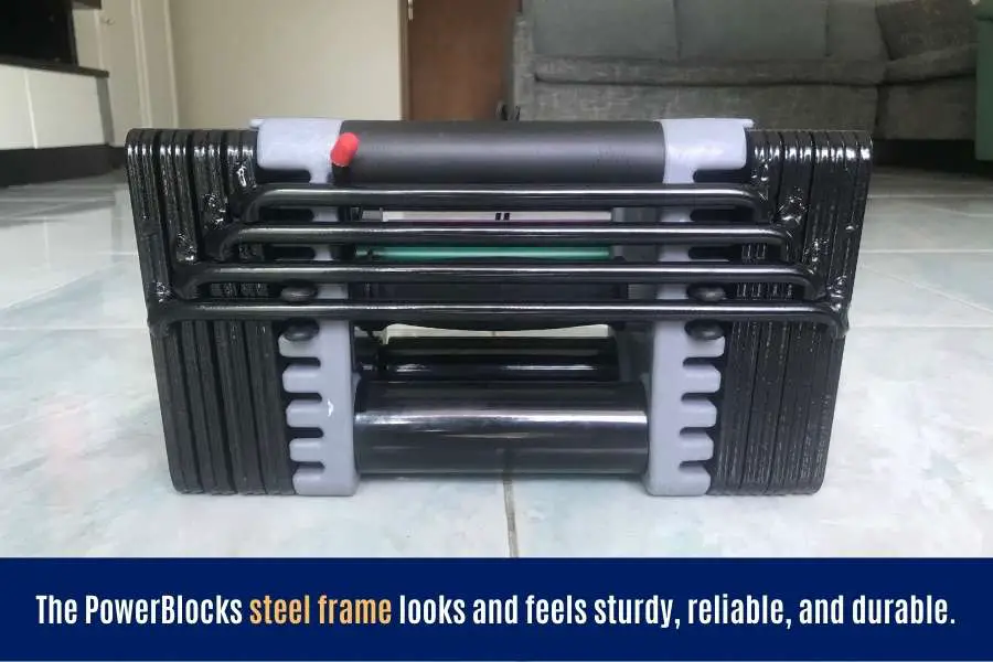 The PowerBlocks feature a strong and sturdy steel frame that can take knocks and can also be dropped from low heights.