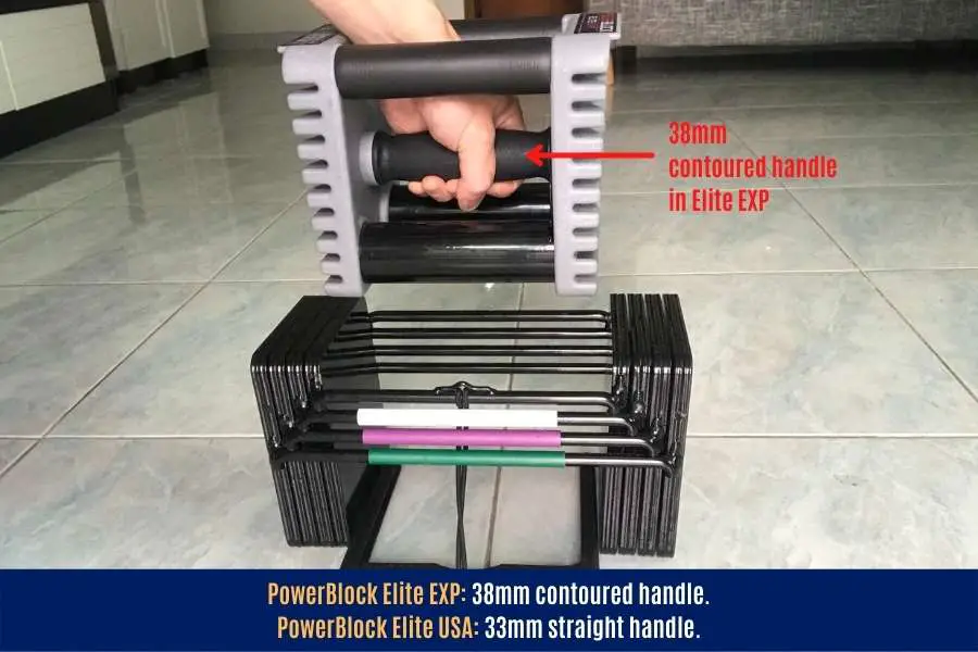 PowerBlock Elite EXP vs USA dumbbell handle difference.