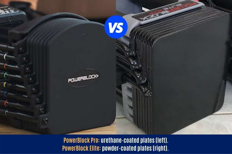 Urethane-coated PowerBlock pro vs powder-coated Elite.