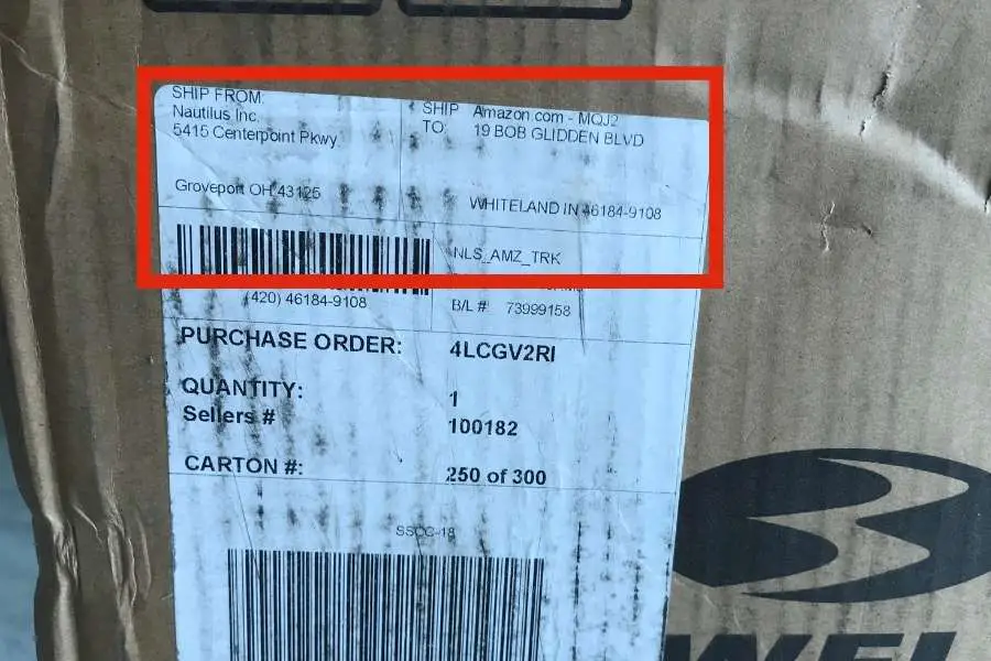Label showing my 552 dumbbells were shipped from the USA.
