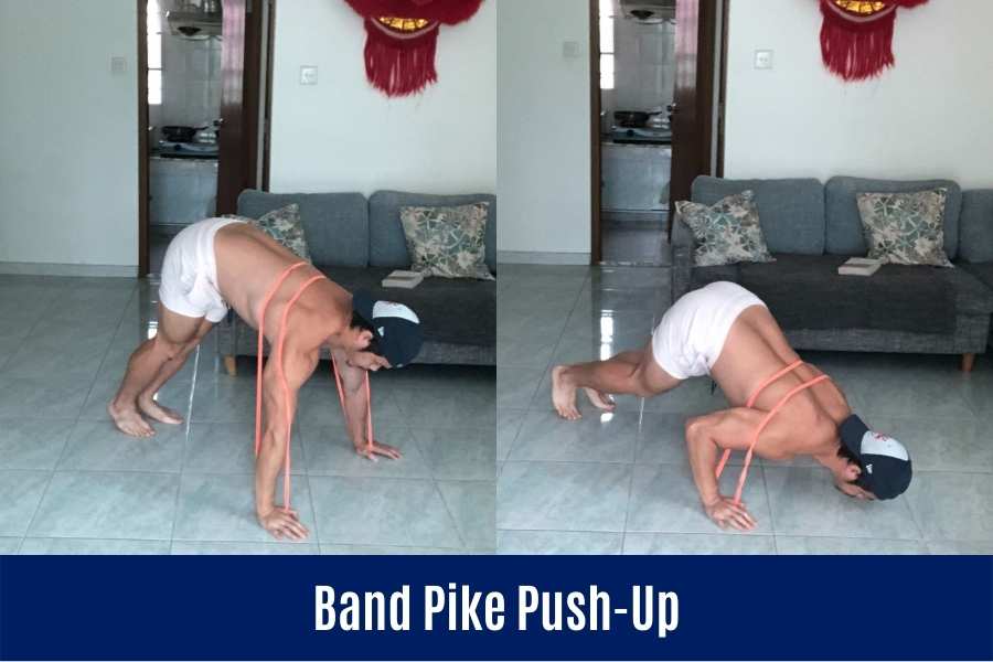 How to do the resistance band pike push up.