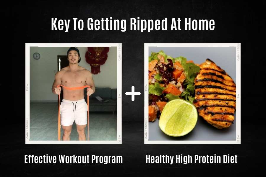 How to get ripped at home with resistance bands with a good workout and nutrition plan.