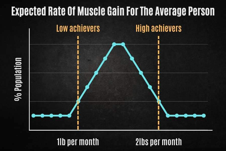 Expected rate of muscle gain for the average person shows why you cant get big in just 2 months.