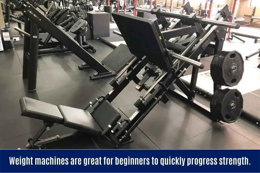 Weight machines at gyms are better vs bands for quickly progressing strength.