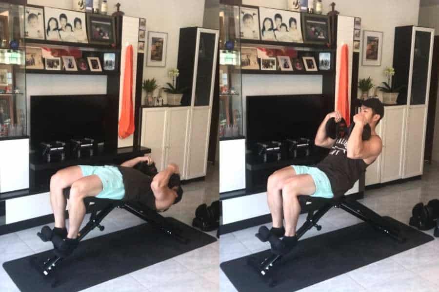 How to do the decline dumbbell weighted sit-up to train the abs at home as a skinny person.