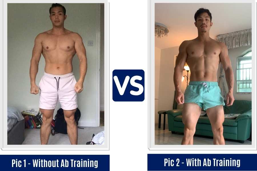 Skinny guy with vs without ab workout before and after results.