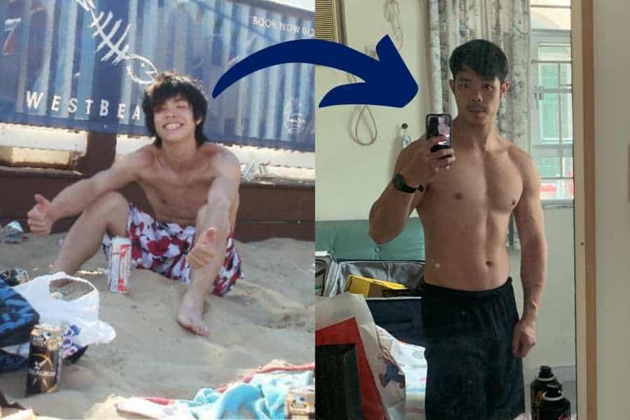 You build arounds 10lbs (5kg) of muscle in 6 months or half a year and this is visually noticeable.