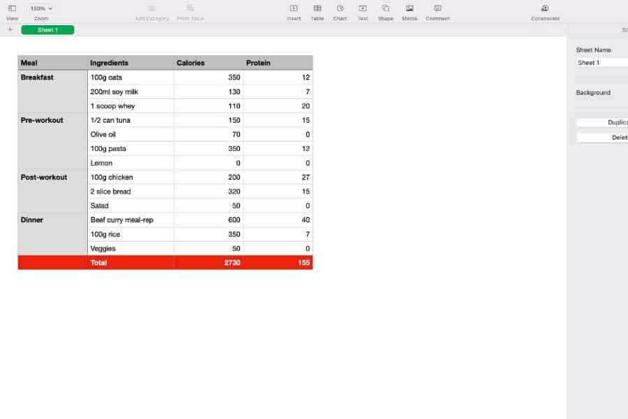 How to log and track calories using a spreadsheet.