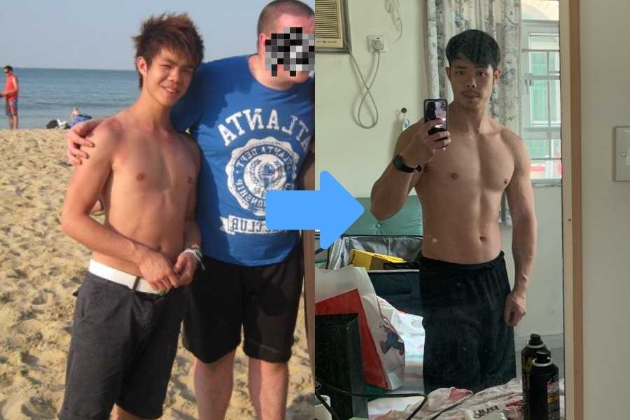 Before and after photos of my 6 month skinny to muscular transformation.