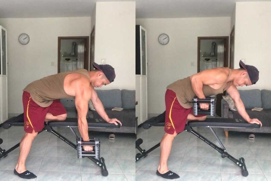 One-arm rows are great for working the lats and back with dumbbells.