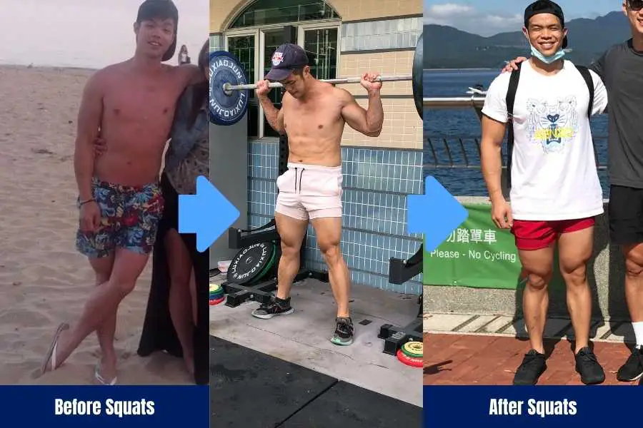 My squat leg transformation before and after photos.