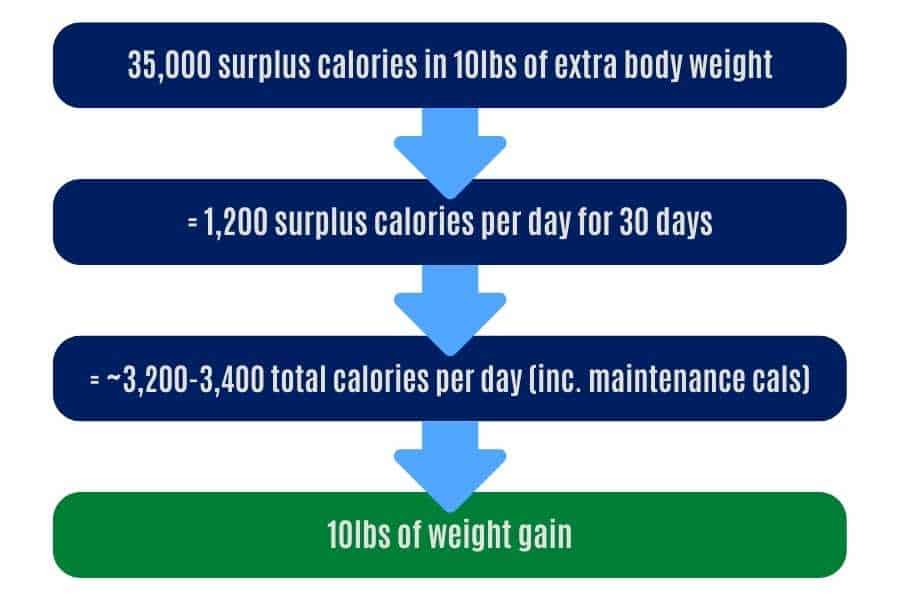 Example calculation shows it is possible to gain 10lbs in 4 weeks.