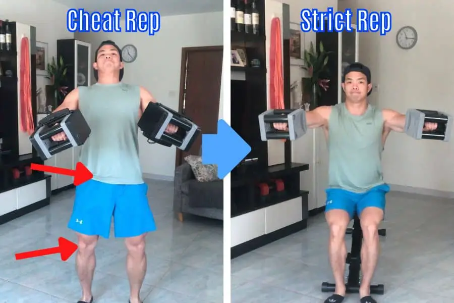 Prevent cheat reps by doing the dumbbell lateral raises seated.