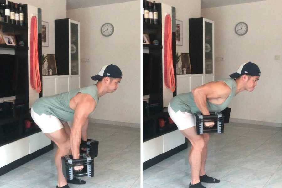 Bent-over dumbbell row.