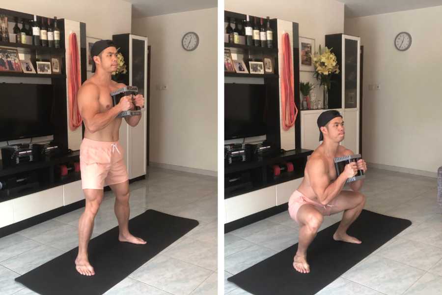 How to do goblet squats which is one of the best dumbbell exercises for skinny guys to build bigger and stronger legs.